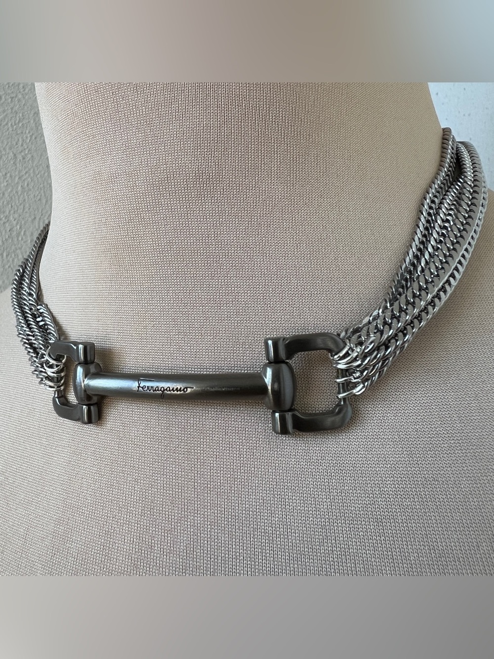 Salvatore Ferragamo Custom Necklace | Gunmetal Horsebit Hardware 15-16ā - Picture 2 of 10